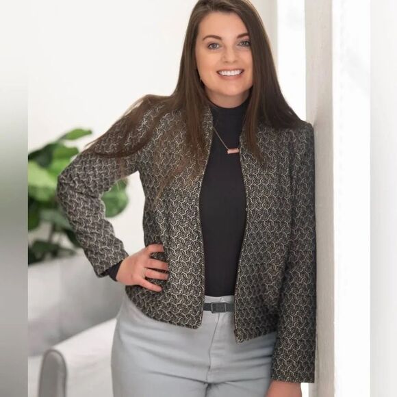 Eileen Fisher Jacquard Flight Jacket Womens XL Black Bone Full Zip #422 - Picture 1 of 14